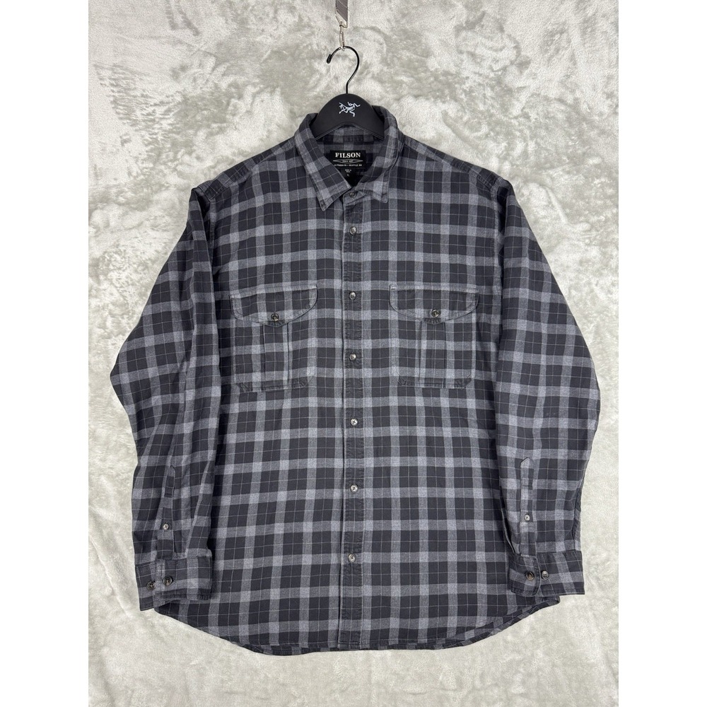 Filson Black Plaid Button-Up Shirt Long Rugged Flannel Style‎ Mens XL Cotton